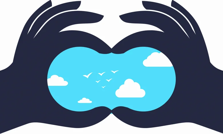 افکار مثبتی که برای رسیدن به اهدافتان نیاز دارید_اسپایدر 1 ساختن شکل دوربین با دست ها جلوی ابر و آسمان